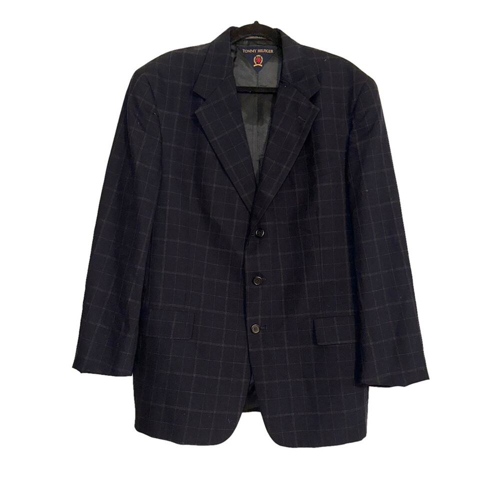 Tommy Hilfiger Navy Plaid Union Made 3 Button Blazer Jacket 42R